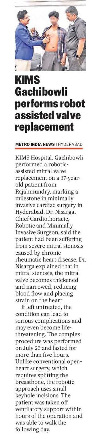 Telugu media coverage of Dr. Nisarga's robotic-assisted mitral valve replacement surgery - clipping 8