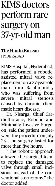 Telugu media coverage of Dr. Nisarga's robotic-assisted mitral valve replacement surgery - clipping 15