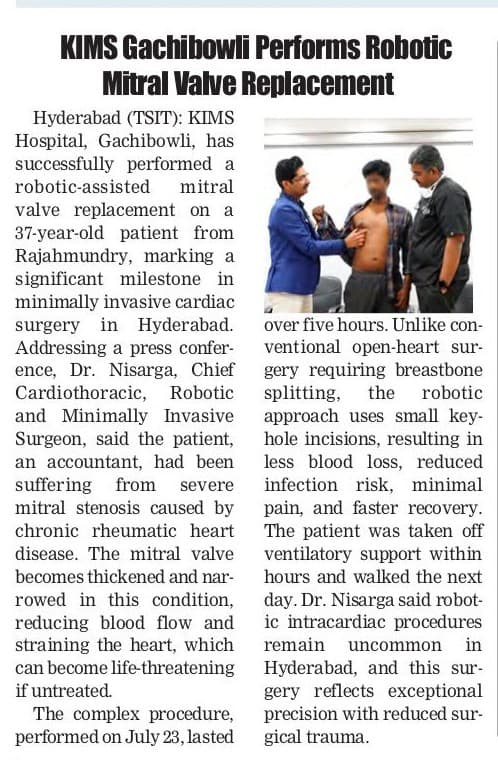 Telugu media coverage of Dr. Nisarga's robotic-assisted mitral valve replacement surgery - clipping 20